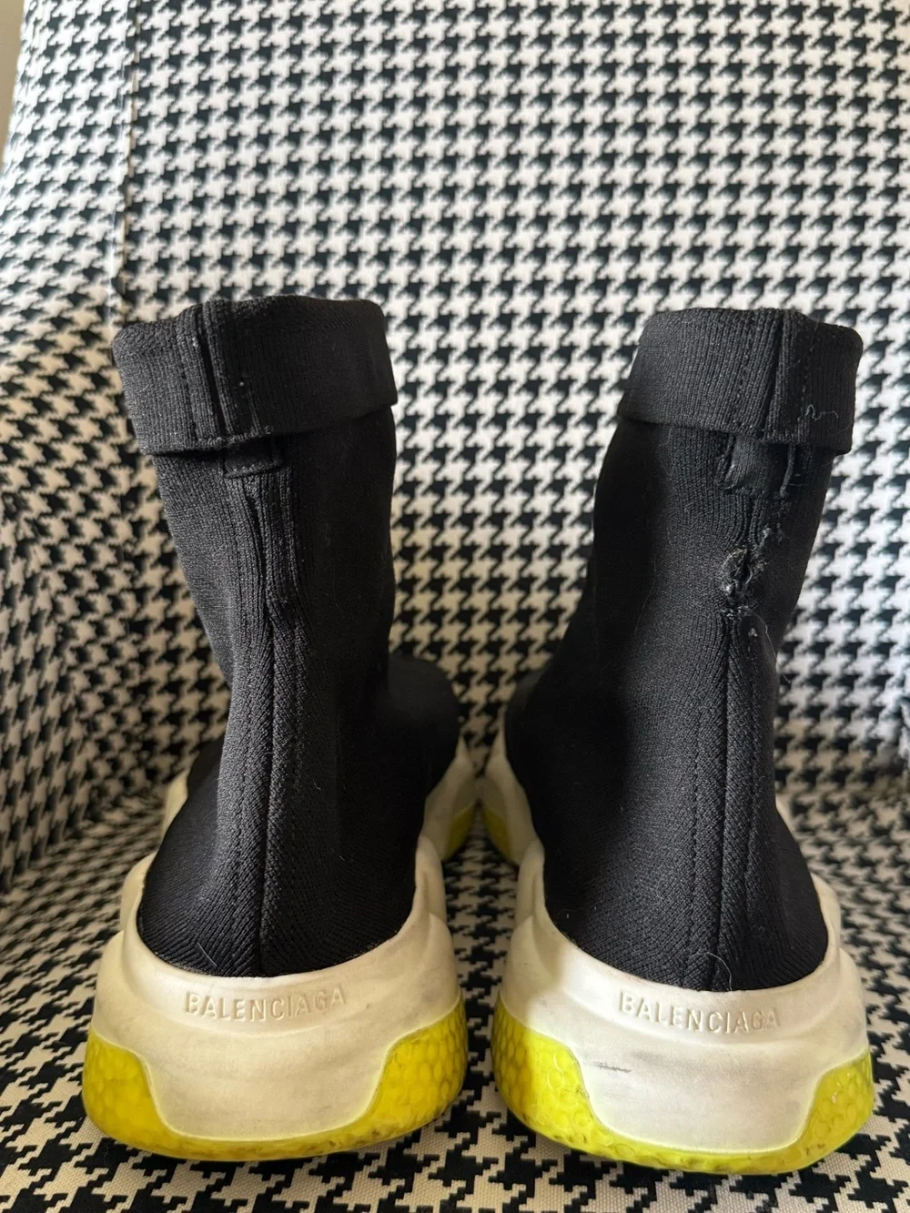 Balenciaga Black Sock Sneaker with White Sole and Neon Yellow Accents